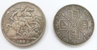 Queen Victoria 1891 Jubilee head crown together with an 1889 double florin