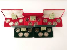 Five Pobjoy Mint commemorative sets, to include 1980 Olympics, Year of the Disabled, Duke of