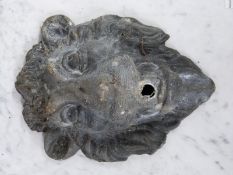 Lead lions mask water feature or fountain spout, height 28cm