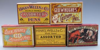 Five boxes of George W Hughes  and Hinks Wells & Co pen nibs including The Devil's Own Pen and