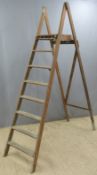 Vintage wooden Stephens & Carter Ltd stepladder, height approx 242cm