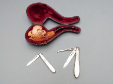 Victorian hallmarked silver vesta case, Birmingham 1890, two folding hallmarked silver bladed