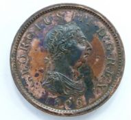 George III 1806 copper penny, unc with toning and lustre