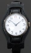 George Stockwell silver military style gentleman's wristwatch with blued hands, Arabic numerals,