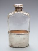 George V hallmarked silver mounted cut glass hip flask with pull off cup and bayonet cap, London