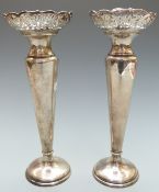 A pair of George V Walker and Hall hallmarked silver trumpet vases with pierced decoration to top