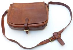 Vintage Mulberry leather handbag in dark tan, label to inside, tartan lining, 23 x 27 x 27cm