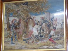 Late 19th/early 20thC needlepoint of The Battle of Otterbarn, 82 x 104cm overall