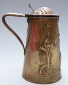 J S&S Art Nouveau brass lidded jug, height 17cm