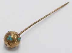 Victorian stick pin set with turquoise, in original box