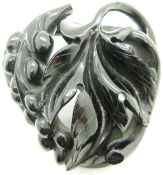 Victorian carved jet brooch in the form of a grape vine, 6 x 6cm