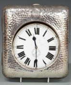 Swiss keyless winding open faced 'mammoth' clock in the form of a pocket watch with subsidiary