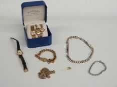 A collection of jewellery including Edwardian locket set with seed pearls, diamante necklace,