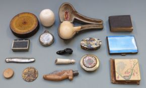 A quantity of collectables and bijouterie including tree trunk effect box, turned ivory box