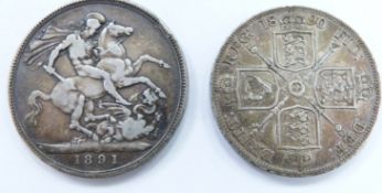 Queen Victoria 1891 Jubilee head crown and an 1890 double florin