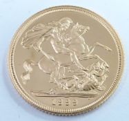 1999 gold full sovereign 'Last Sovereign of the 20th Century', no 1939, with certificate