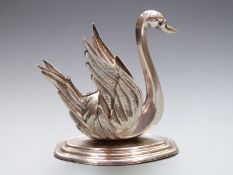 White metal novelty swan table lighter or similar ornament, marked to tail possibly Elpaco, height