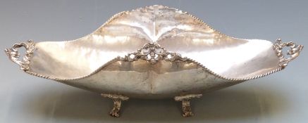 Continental white metal twin handled bowl having hammered finish, raised on four feet, marked 800,