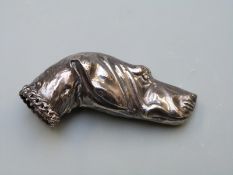 Novelty parasol or umbrella handle formed as a greyhound dog's head, length 7cm, indistinctly