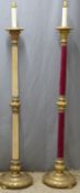 A pair of giltwood and velvet standard lamps