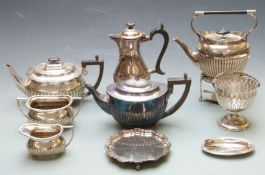 A quantity of Walker and Hall silver plated teaware including spirit kettle on stand, teaset, plated