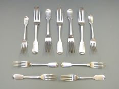 Eleven Georgian, William IV and Victorian hallmarked silver fiddle pattern forks comprising five