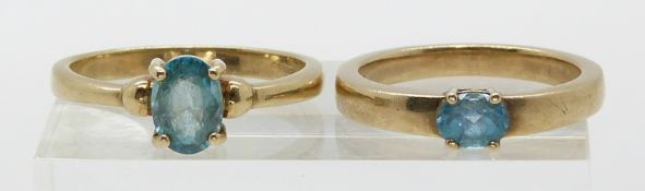 Two 9ct gold rings set with blue topaz