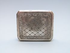 A 19th century white metal compact with engraved decoration and gilt interior, width 4.5cm, weight