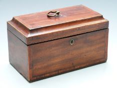 Georgian mahogany tea caddy with inlaid and crossbanded decoration and having three lift out