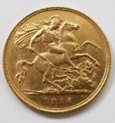 George V 1916 gold half sovereign