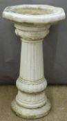 Classical style garden bird bath with octagonal top raised on reeded column base, height 87cm