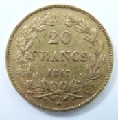 1847 French 20 franc gold coin