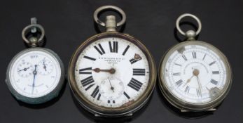 Two silver plated open faced pocket watches one H W Burford & Co Ltd keyless winding 'Goliath'