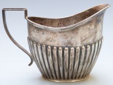 Victorian hallmarked silver milk jug with reeded body, Birmingham 1900 maker Barker Brothers, height