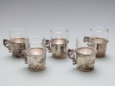 Five George V hallmarked silver mounted shot glasses, Birmingham 1913 maker Williams (Birmingham)