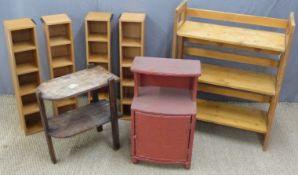 Lloyd Loom or similar bedside cabinet, folding shelves, four narrow shelf units and a two tier