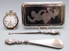 Eastern Niello white metal cigarette case marked sterling Hiap Heng, length 14cm, weight 160g all