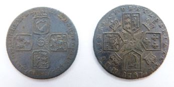 George II 1757 sixpence, old head plain angles reverse, together with a 1787 George III first
