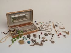 A collection of costume jewellery including Monet earrings, silver necklaces, silver ring, silver