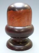 19thC treen turned lignum vitae pedestal string box with screw top, height 20cm