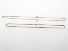 Four 9ct gold chains/ necklaces, 9ct gold back and front locket and a St Christopher