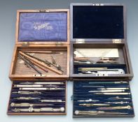 Two cased draughtsman's drawing sets, one 19th century in rosewood box