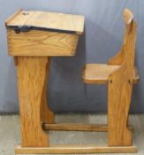 19thC/20thC adjustable ash school desk and chair