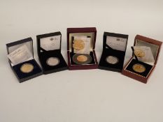 Five cased silver proof and piedfort £5 coins, all 2008 including Elizabeth I, Tristan da Cunha