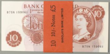 Ten Fforde banded 10 shilling notes, uncirculated B75M 159061-159070