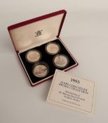 1995 four coin silver proof commemorative set for The Queen Mother's 95th birthday, in case with