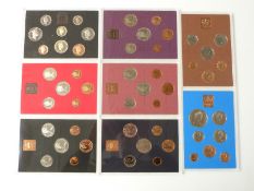 Eight Royal Mint proof sets of British coinage for 1972, 1974, 1976, 1978, 1979, 1980, 981 and 1986,