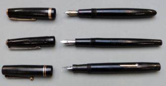 Three fountain pens comprising Parker Duofold with 14k nib, Conway Stewart and Mabie Todd & Co Ltd