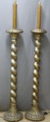 A pair of barley twist column gilt wood standard lamps