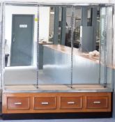 Art Deco style oak and chrome display or haberdashery display cabinet with mirror back and four